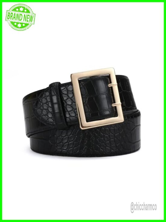 Wide Faux Leather Belt with Gold Buckle for Dresses main image 4